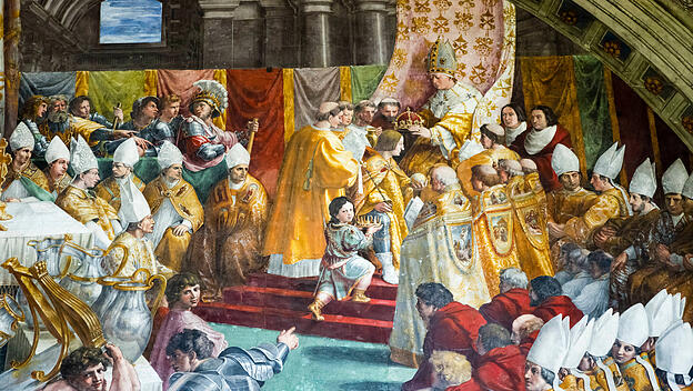 Fresko aus den Stanzen des Raffael zeigt die Krönung Karls des Großen