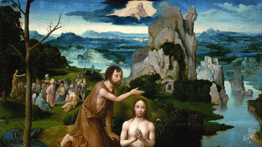 Johannes der T&auml;ufer tauft Jesus in der W&uuml;ste