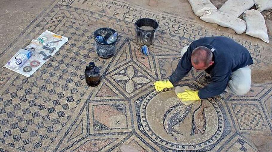 Mosaikboden der Kirche in Megiddo aus dem Jahr 230 nach Christus