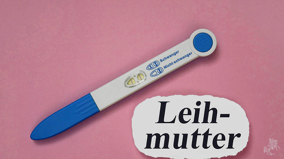 Schwangerschaftstest und Schriftzug Leihmutter