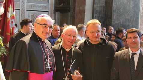 Bischof Krautwaschl, Erzbischof Lackner, Lemberger Bürgermeister Andrij Sadovij, sowie österreichische Botschafter Arad Benkö