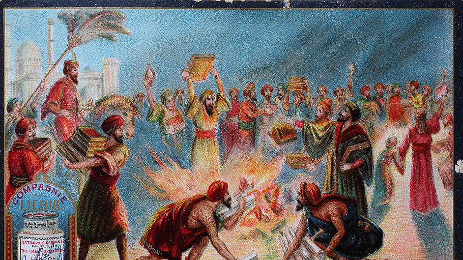 Der Kalif Omar, Umar ibn al-Chattab, lässt die Bibliothek zu Alexandria verbrennen