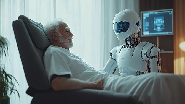 Ein Roboter pflegt einen älteren Mann