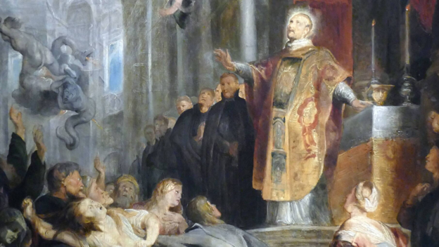Ignatius von Loyola heilt Besessene. Detail eines Gemäldes von Peter Paul Rubens (1577-1640).