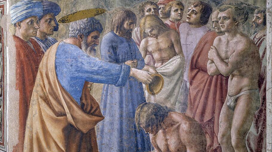 Taufe von Neophyten, Fresko von Masaccio (1425-1426)