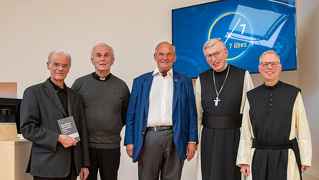 Christoph Böhr, Rektor Wolfgang Klausnitzer, Prof. Walter Schweidler, Abt Maximilian Heim,  Wolfgang Buchmüller (v. l. n. r.)
