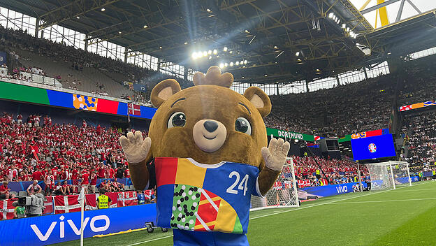 Maskottchen Alb&auml;rt beim Spiel Deutschland gegen D&auml;nemark in Dortmund