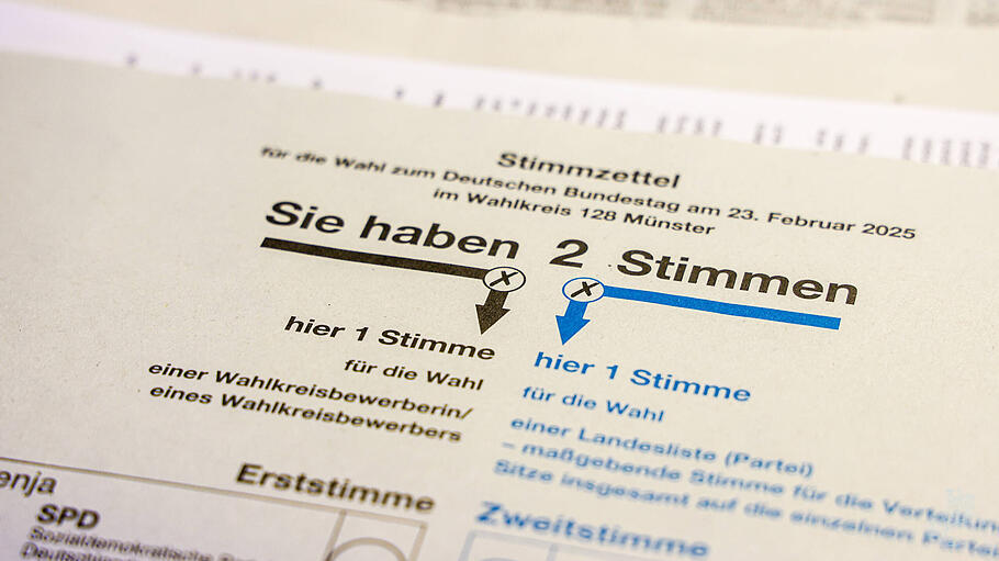 Stimmzettel für die Wahl zum Deutschen Bundestag am 23. Februar 2025