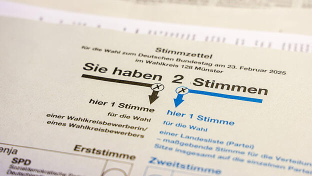 Stimmzettel für die Wahl zum Deutschen Bundestag am 23. Februar 2025