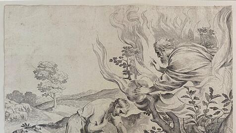 Verborgen und doch pr&auml;sent: Mose hat Gott nicht gesehen, aber er ist ihm begegnet. Der franz&ouml;sische Kupferstecher Claude Mellan (17. Jahrhundert) hat diese verborgene Gegenwart Gottes im brennenden Dornbusch dargestellt.