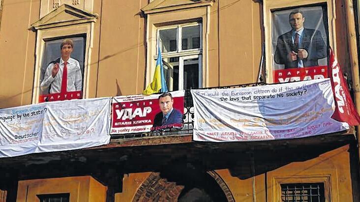 Balkon am Büro des boxenden Politikers Vitali Klitschko