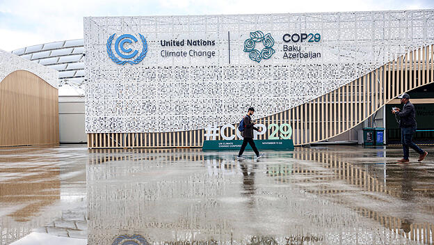 Eingang zur Klimakonferenz im aserbaidschanischen Baku