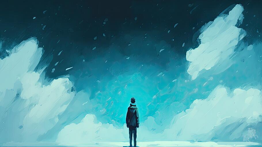 Ein Mann in blauen Wolken