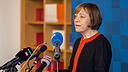 Nach Maria Jepsen die zweite EKD-Ratsvorsitzende, die im Zusammenhang mit der Missbrauchskrise zurücktritt: Annette Kurschus bei einer persönlichen Erklärung.