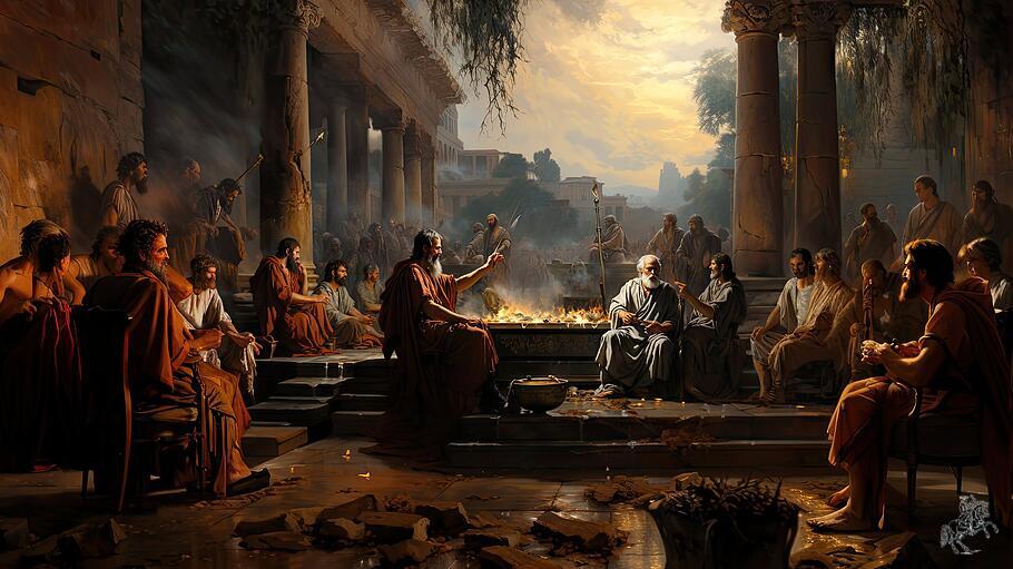 Philosophen um ein Lagerfeuer