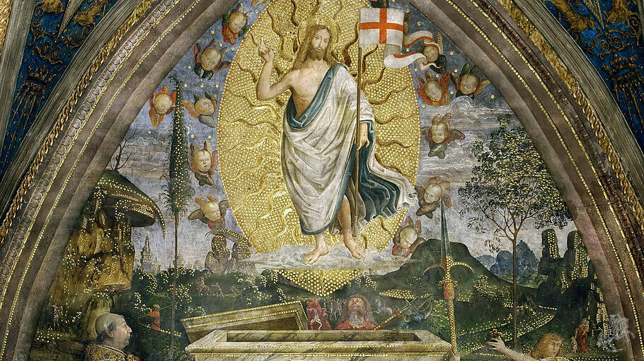 Pinturicchios "Die Auferstehung",  mit Papst Alexander VI., 1492-1495.