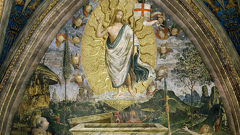 Pinturicchios "Die Auferstehung",  mit Papst Alexander VI., 1492-1495.