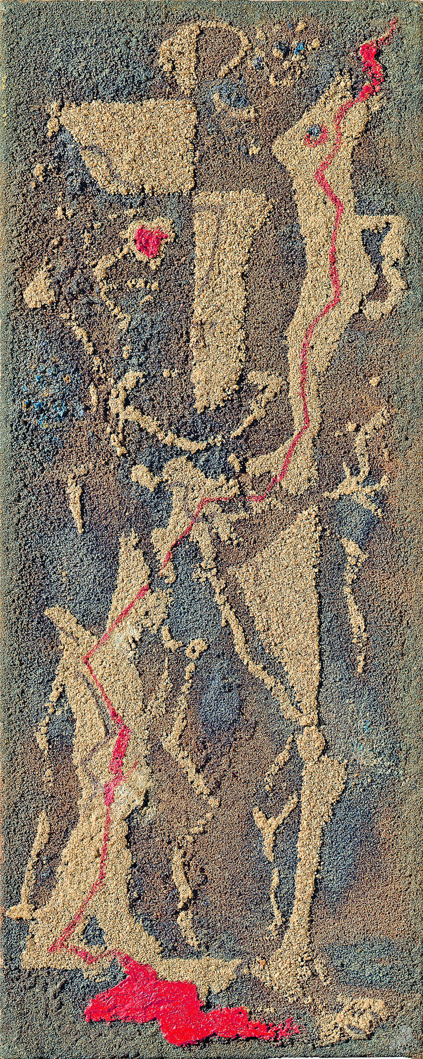 André Masson, „Der Jäger“, 1927, Sand und Öl auf Leinwand, 41 x 16,6 cm, Neue Nationalgalerie – Stiftung Preußischer Kulturbesitz. Schenkung Sammlung Ulla und Heiner Pietzsch an das Land Berlin 2010.
