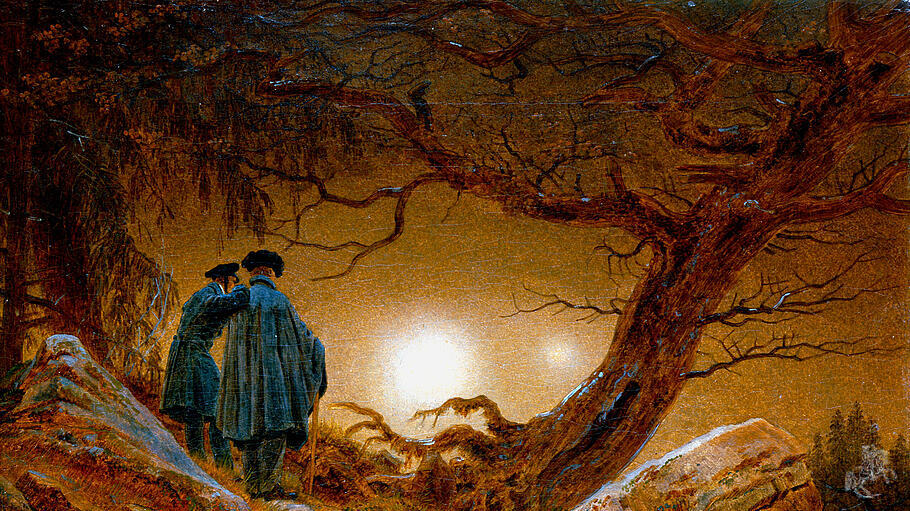 Zwei Männer in Betrachtung des Mondes. Gemälde von Caspar David Friedrich, 1819/1820.