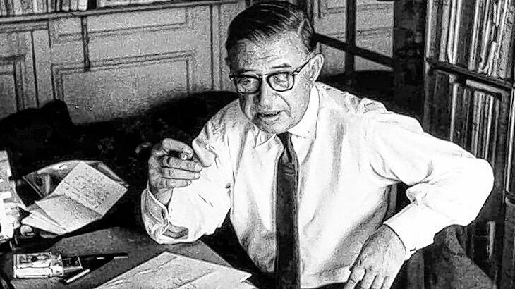 Jean-Paul Sartre in seinem Arbeitszimmer in den 60-er Jahren