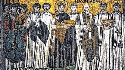 Kaiser Justinian auf einem Mosaik in der Kirche von San Vitale, Ravenna