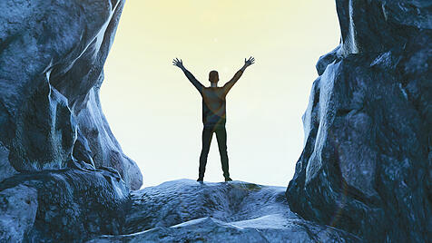 Man at the entrance of the cave,3d illustration