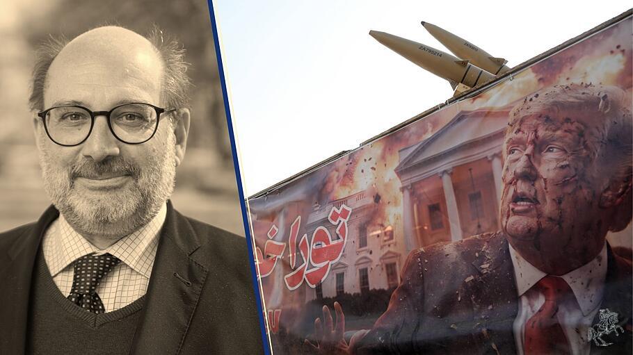 Abf&auml;llige Darstellung Donald Trumps auf Geb&auml;ude in Teheran