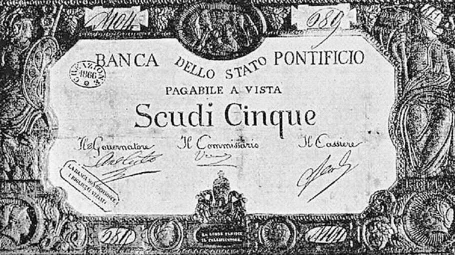 Päpstlicher Geldschein von 1866.
