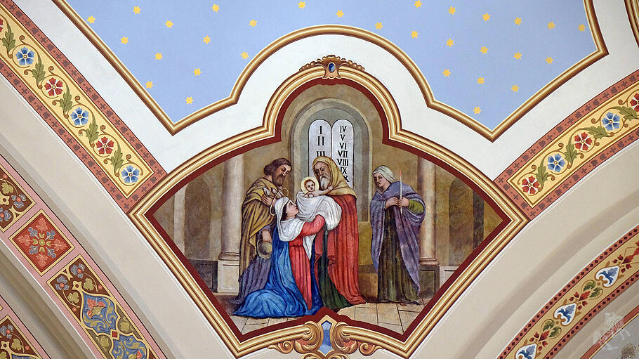 Darstellung im Tempel, Fresko in der Kirche des Heiligen Matth&auml;us in Stitar, Kroatien