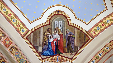 Darstellung im Tempel, Fresko in der Kirche des Heiligen Matth&auml;us in Stitar, Kroatien