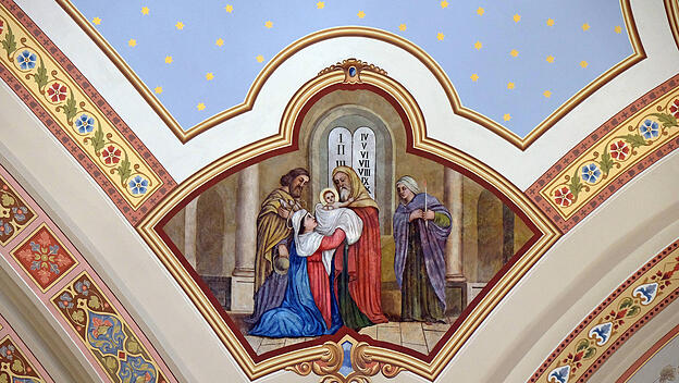 Darstellung im Tempel, Fresko in der Kirche des Heiligen Matthäus in Stitar, Kroatien