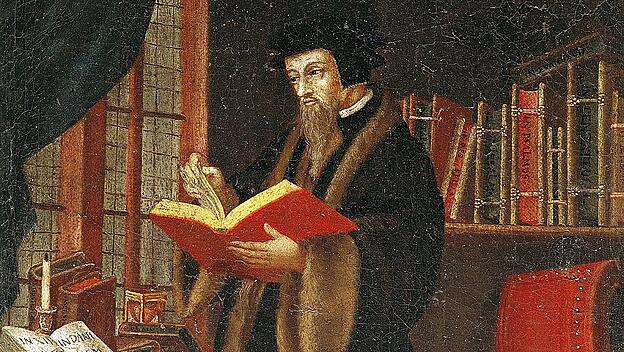 Johannes Calvin (1509&ndash;1564) in seinem Studierzimmer.