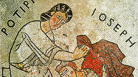 Fußbodenmosaik in der Krypta von Sankt Gereon in Köln Bild:  Potiphar ehrt Joseph.