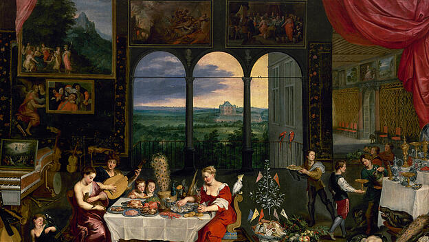 Taste, Hearing and Touch, ca.1620, by Jan Brueghel the Elder (1568-1625). Jan Brueghel the Elder (1568-1625). Flemish pa