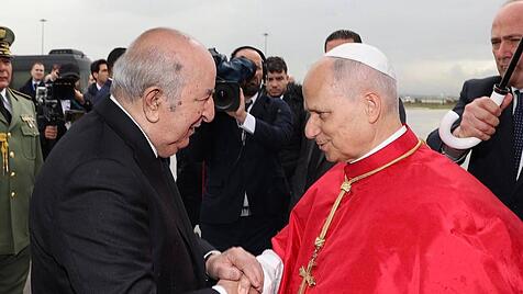The President of Algeria, Abdelmadjid Tebboune, receives Pope Leo in Algiers,