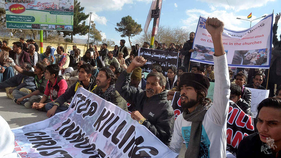 Demonstration gegen Gewalt gegen Christen im  pakistanischen Quetta