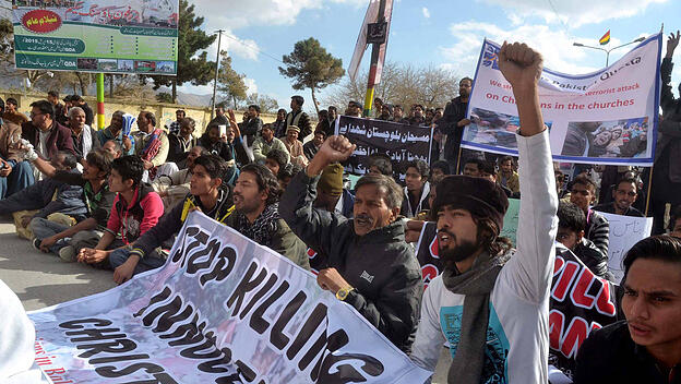 Demonstration gegen Gewalt gegen Christen im  pakistanischen Quetta