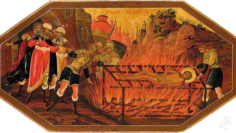 Das Martyrium des Heiligen Laurentius, der bei lebendigem Leib verbrannt wurde.