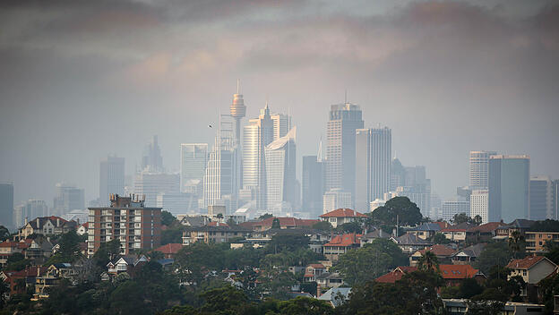 Skyline von Sydney in Rauch