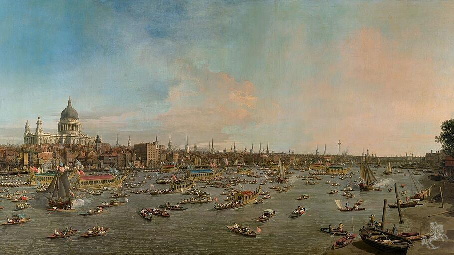 Canaletto behielt auch in London die Gewohnheit bei, stadtprägende Architektur hervorzuheben.