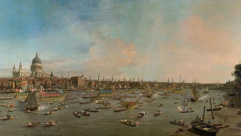 Canaletto behielt auch in London die Gewohnheit bei, stadtpr&auml;gende Architektur hervorzuheben.