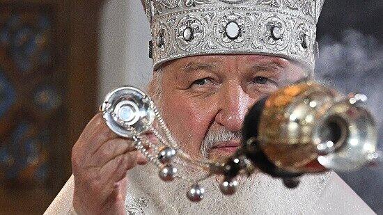 Russia Orthodox Easter 8174101 24.04.2022 Russian Orthodox Patriarch Kirill conducts the Easter service at the Christ T