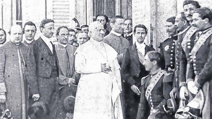 Papst Pius IX. mit seinem Hofstaat vor der Villa Albani in Anzio