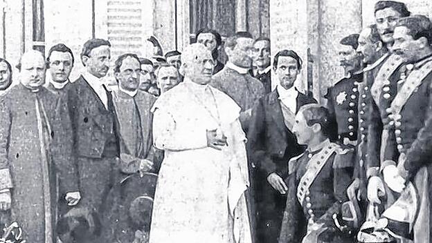 Papst Pius IX. mit seinem Hofstaat vor der Villa Albani in Anzio