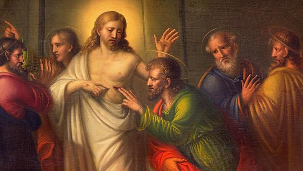 Thomas legt seine Hand in die Seitenwunde Jesu