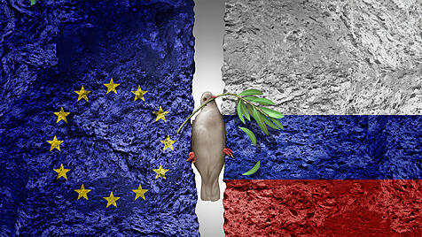 Friedenstaube eingequetscht zwischen Europa und Russland