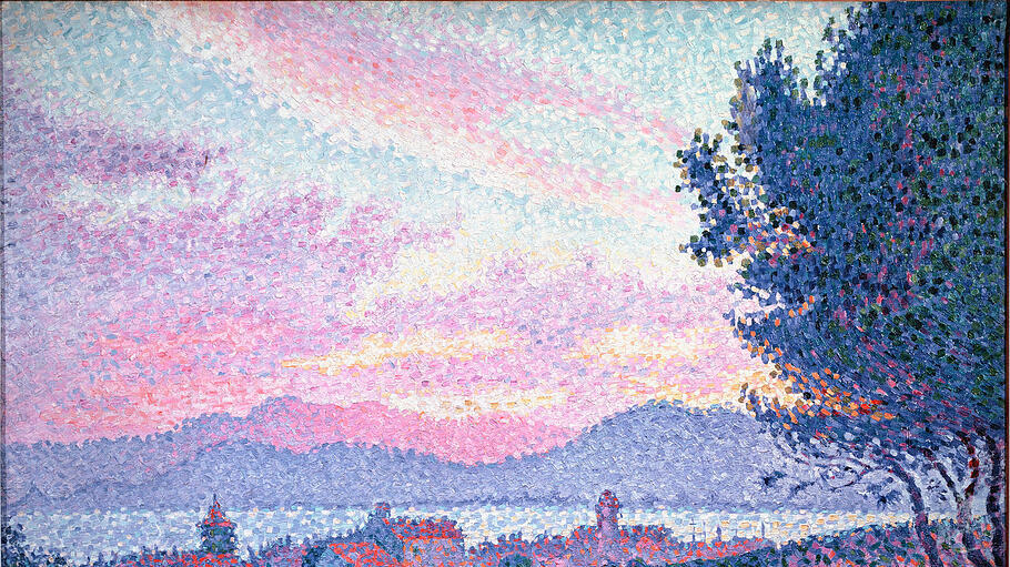 Paul Signac, Saint-Tropez, Sonnenuntergang im Kiefernwald. 1896 Öl auf Leinwand, 65 x 81 cm, L’Annonciade, musée d’art moderne de Saint-Tropez.