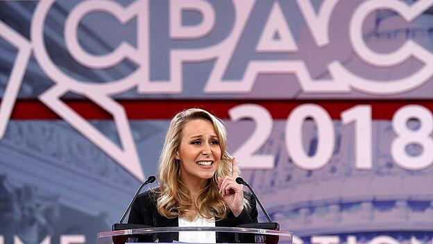 Marion Marechal-Le Pen speaks at the CPAC conference held in National Harbor, Maryland