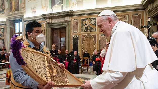 Delegation von Indigenen und Papst Franziskus