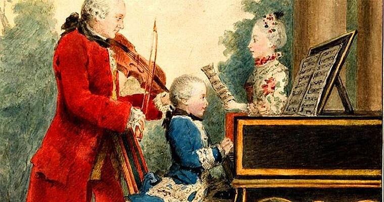 Der noch gesunde Mozart beim Musizieren im Kreis seiner Familie